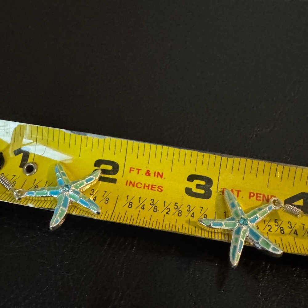 Starfish Dangle Earrings in Blue and Silver Tone - Picture 3 of 5
